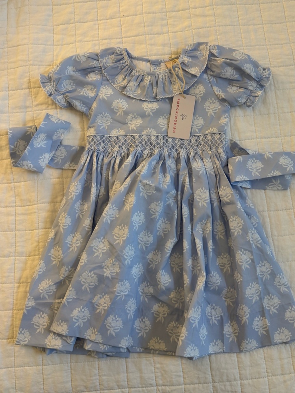 Smocked Blue Floral Girl's Dress 2T